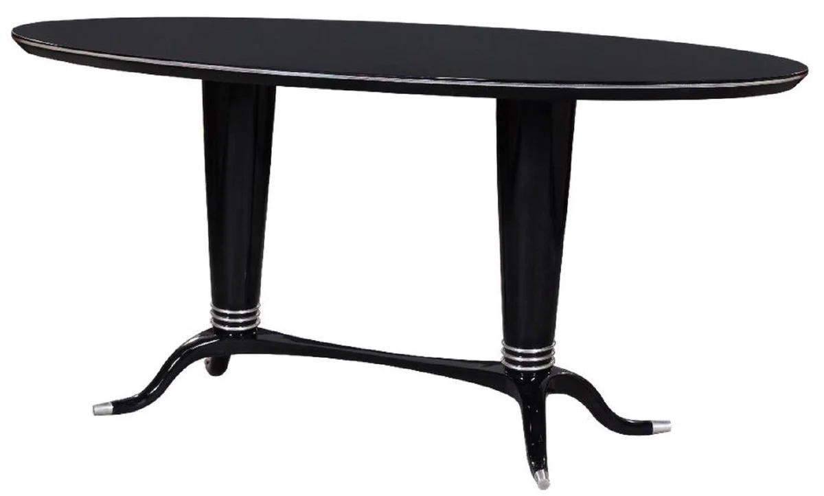 Casa Padrino mesa de comedor de lujo negro / plata 176 x 87 x A. 78 cm - Mesa de comedor ovalada de madera maciza - Muebles de comedor modernos - Colecci¨®n de Lujo