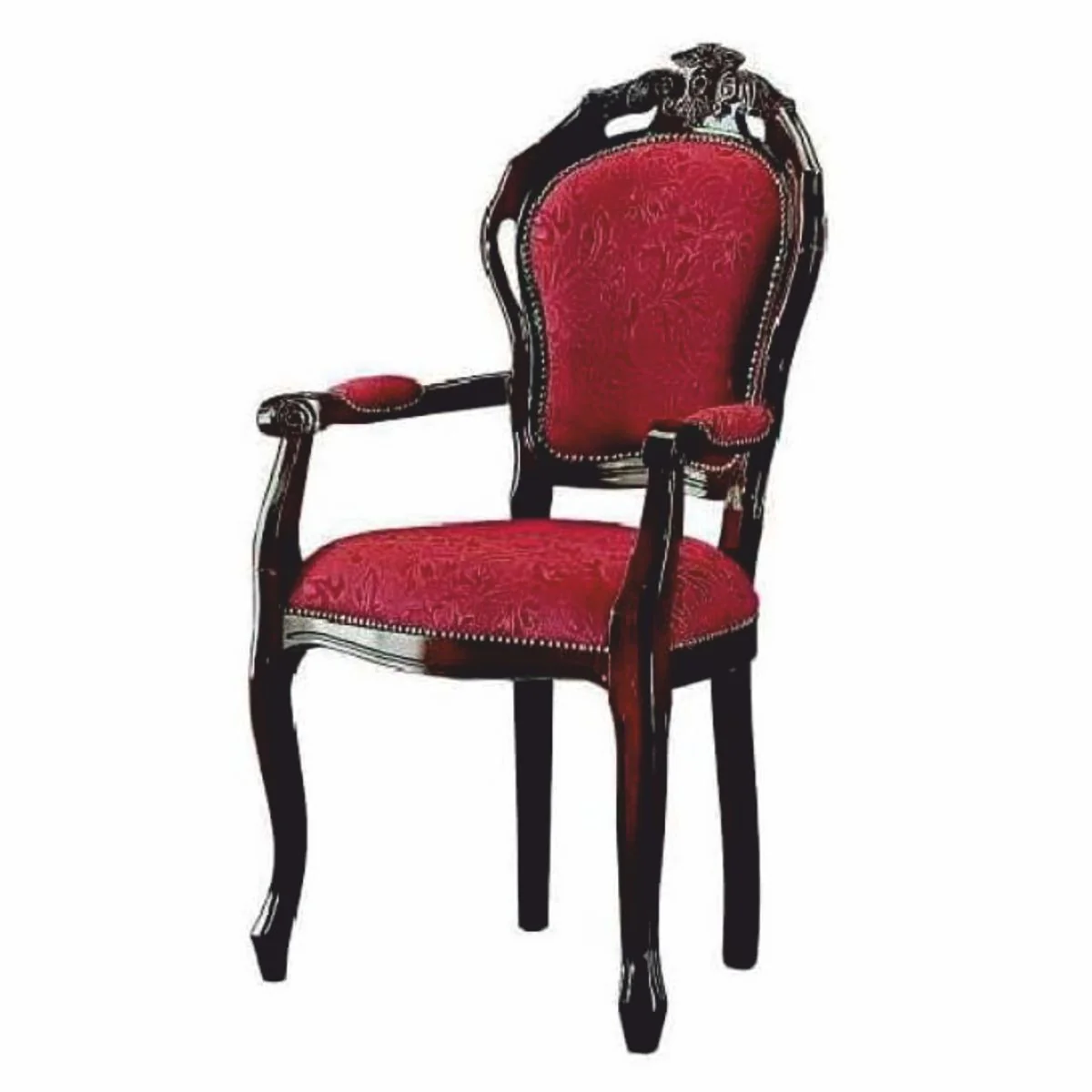 Casa Padrino Silla de Comedor Barroco de Lujo con Reposabrazos Rojo Burdeos / Marr¨®n Oscuro A. 107 cm