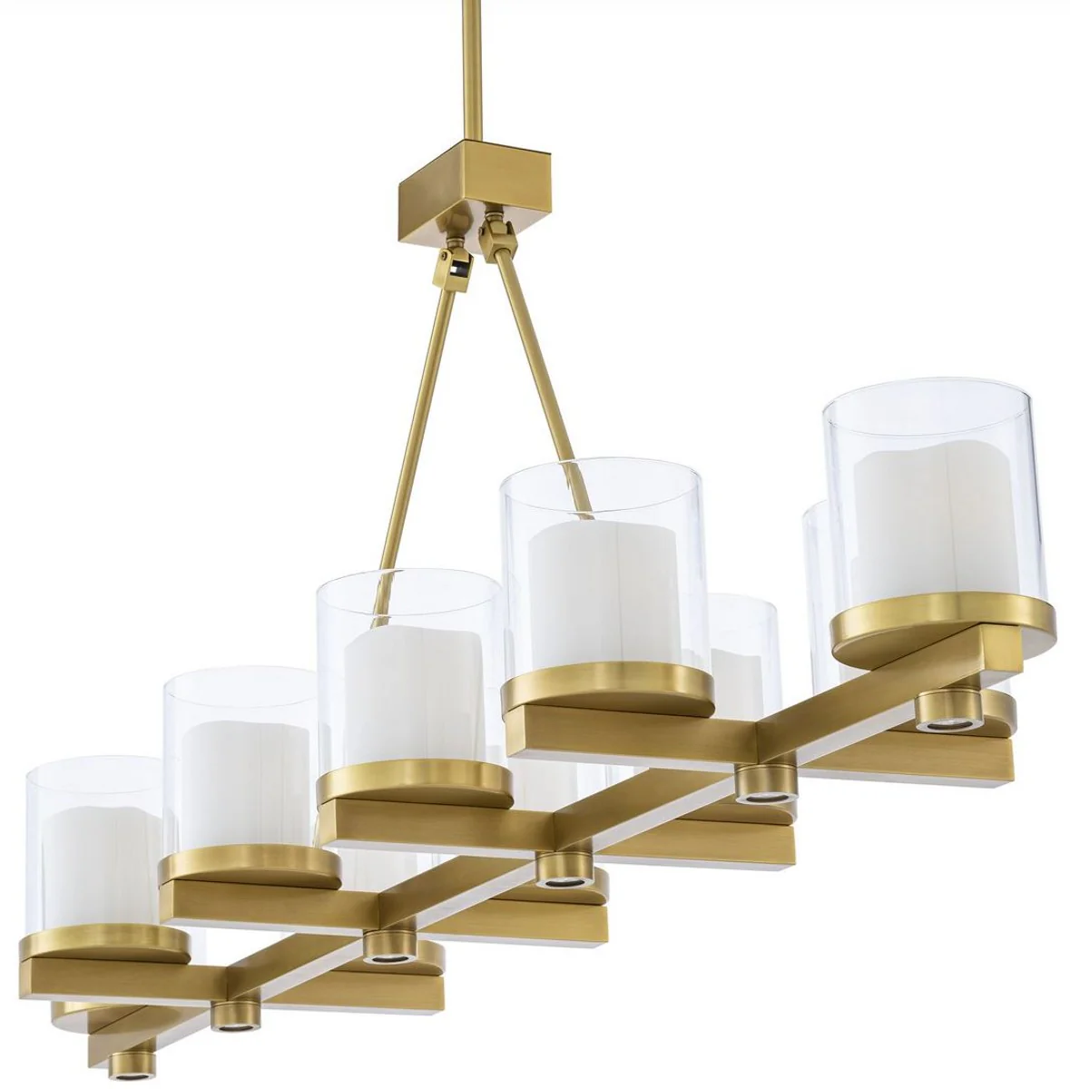 Casa Padrino lámpara de araña LED de lujo latón 155 x 38 x A. 59 cm - Lámpara de araña moderna con pantallas de vidrio - Calidad de Lujo