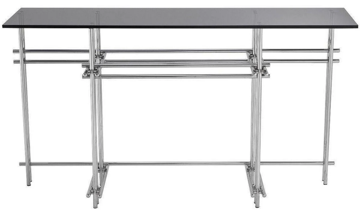 Casa Padrino consola de dise?o plata / gris 131 x 36,5 x A. 73 cm - Mesa consola de acero inoxidable con tapa de vidrio - Muebles de Dise?o - Calidad de Lujo