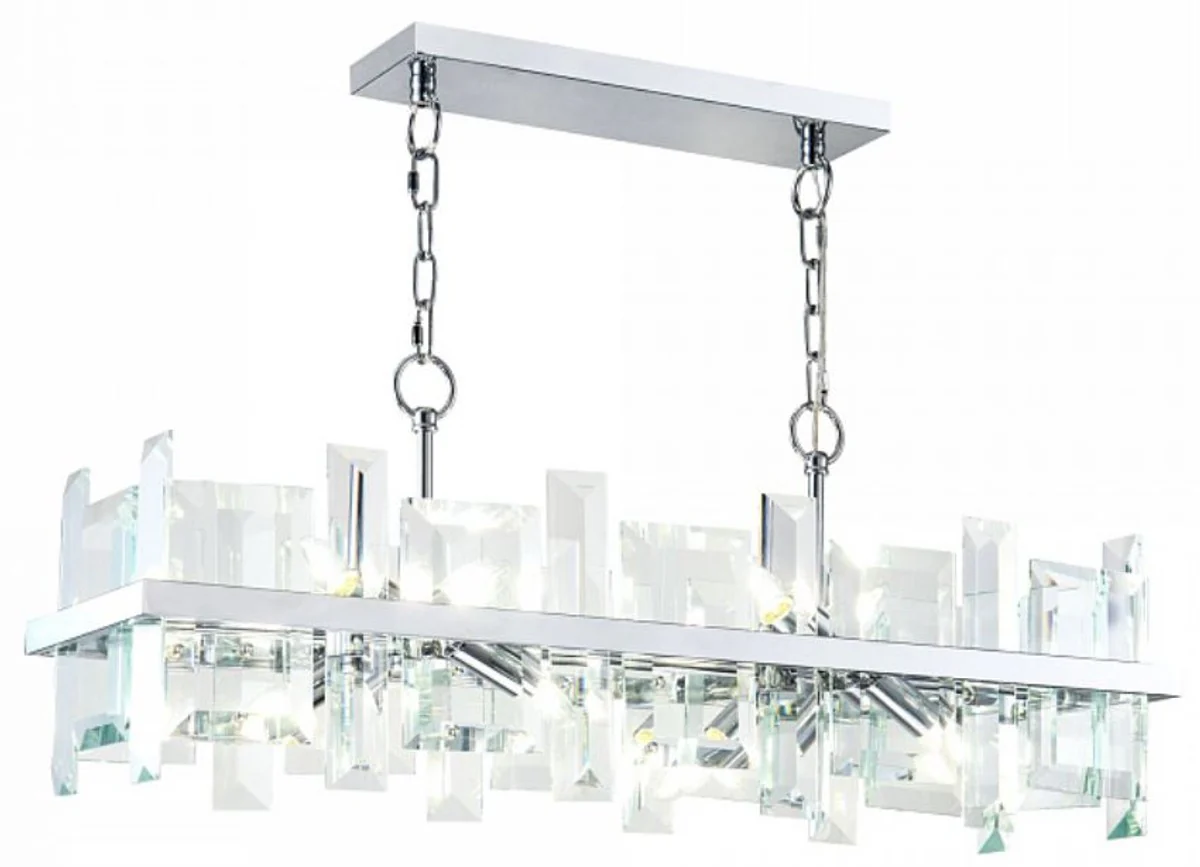 Casa Padrino lámpara colgante plata 85,5 x A. 24 cm - Lámpara colgante rectangular moderna con estructura de metal y placas de vidrio - Luces de Diseño