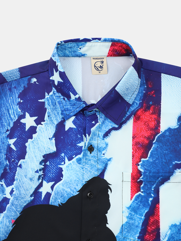 Flag Bigfoot Chest Pocket Short Sleeve Casual Shirt