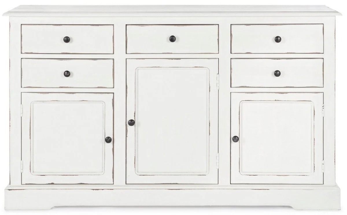 Casa Padrino aparador de estilo campestre blanco antiguo 145 x 40 x A. 85 cm - Armario de estilo campestre con 3 puertas y 5 cajones - Muebles de estilo campestre - Interiores de estilo campestre