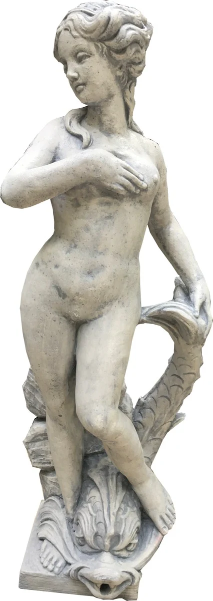 Casa Padrino Art Nouveau Jardín Decoración Escultura / Estatua Chica con delfín estilo antiguo gris - figura de piedra escultura de jardín