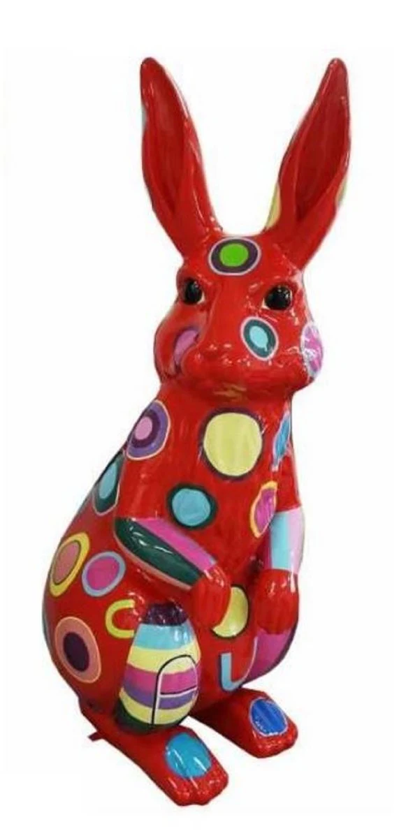 Casa Padrino escultura decorativa de diseño conejo rojo / multicolor A. 110 cm - Escultura de decoración de salón - Escultura de decoración de jardín - Figura de animal resistente a la intemperie