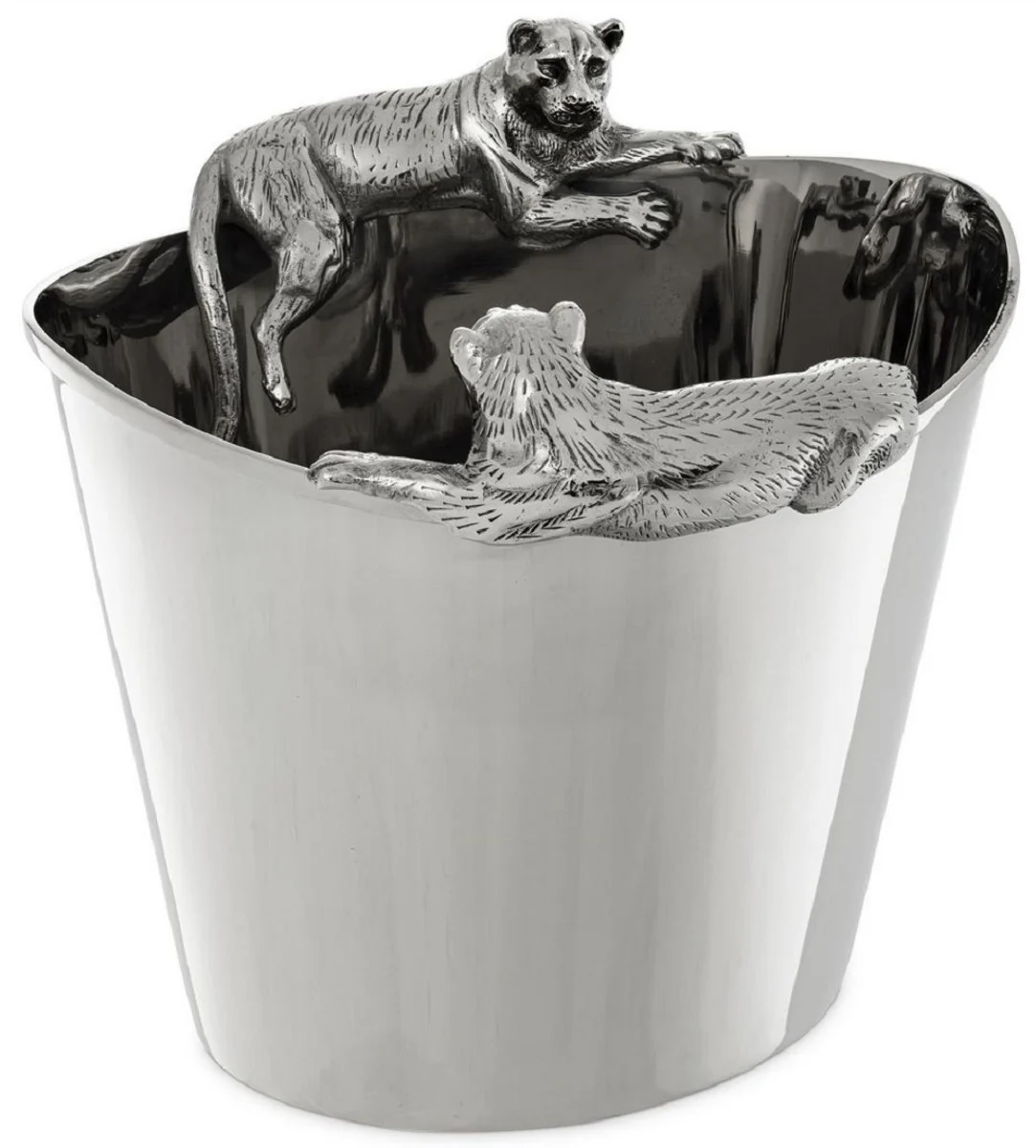 Casa Padrino enfriador de vino de lujo de acero inoxidable con 2 asas de lat¨®n plata 25,5 x 25,5 x A. 23 cm - Accesorios de Gastronom¨ªa Restaurante Hotel