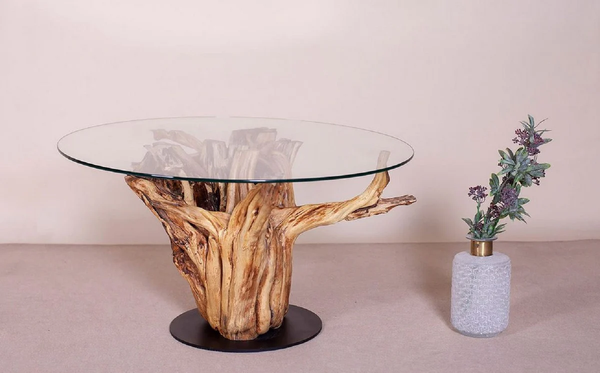 Casa Padrino mesa de centro de lujo con tapa de vidrio natural / negro ? 90 cm