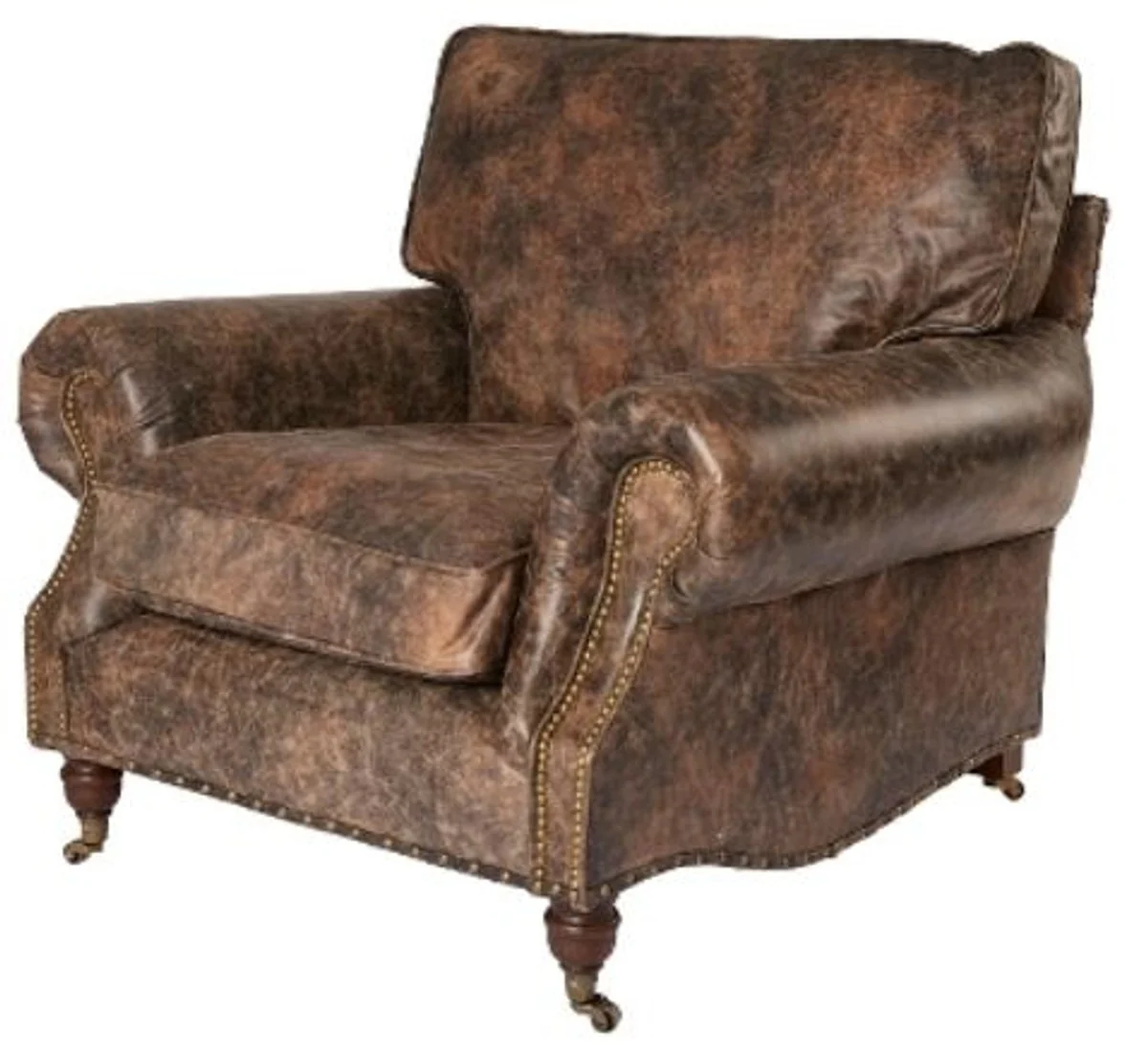 Casa Padrino luxury genuine leather armchair vintage brown 106 x 105 x H. 93 cm - Art Deco Furniture