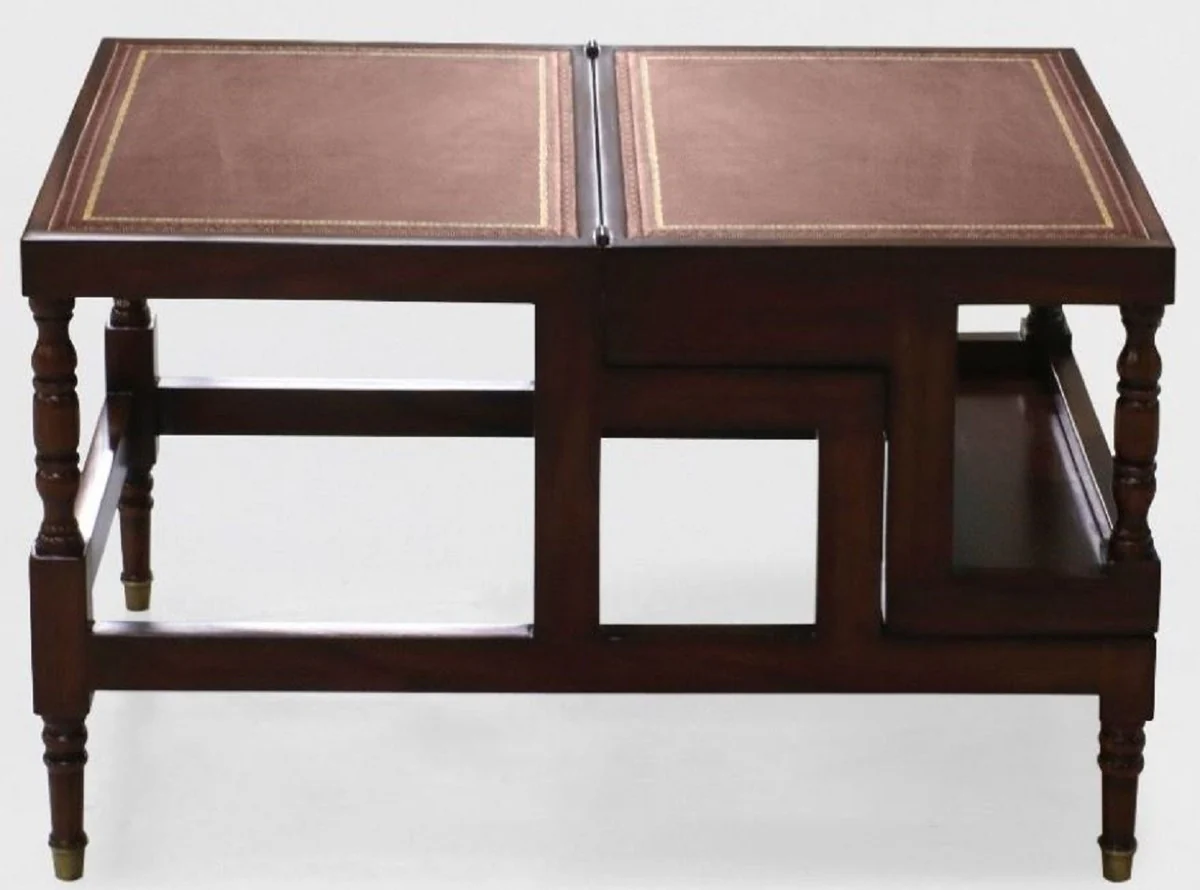 Casa Padrino mesa de centro Art Nouveau de lujo marr¨®n oscuro / rojo burdeos / oro - Escalera de biblioteca plegables de madera maciza con cuero genuina - Muebles de Sala Art Nouveau