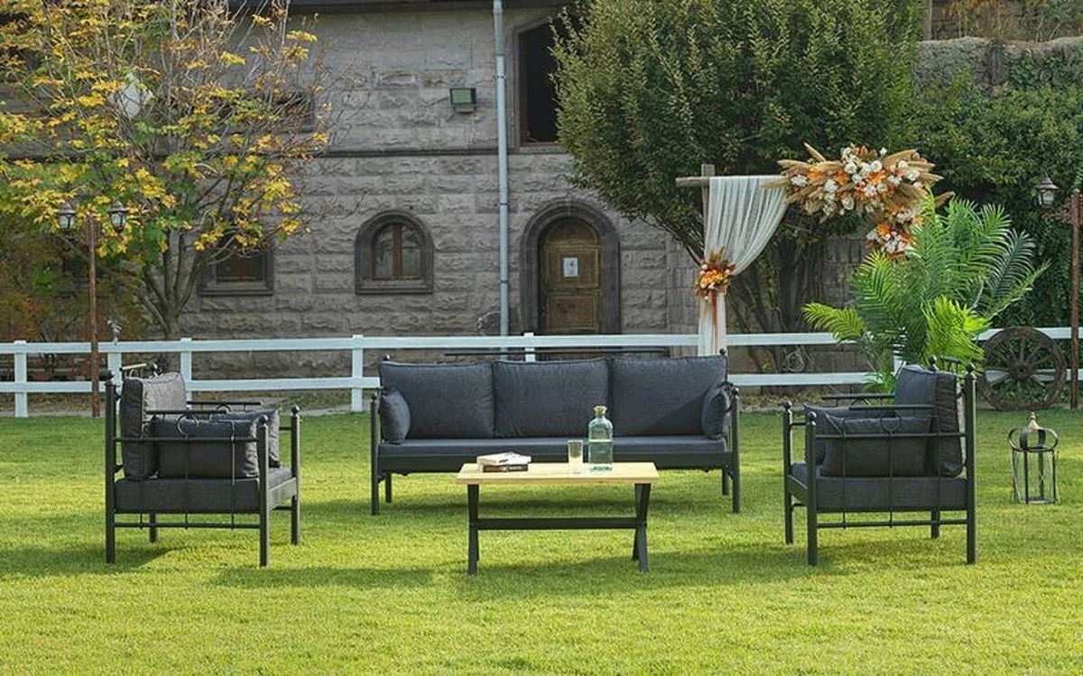 Casa Padrino Art Nouveau Conjunto de Muebles de Jard¨ªn Gris Oscuro / Negro - 1 Sof¨¢ y 2 Sillones y 1 Mesa - Muebles de Jard¨ªn y Patio en Estilo Art Nouveau