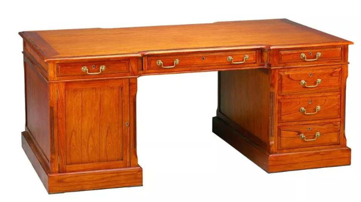 Casa Padrino escritorio de lujo marr¨®n claro / tapa de madera 190 x 105 x A. 79 cm - secretaria de estilo antiguo de madera maciza con 6 cajones