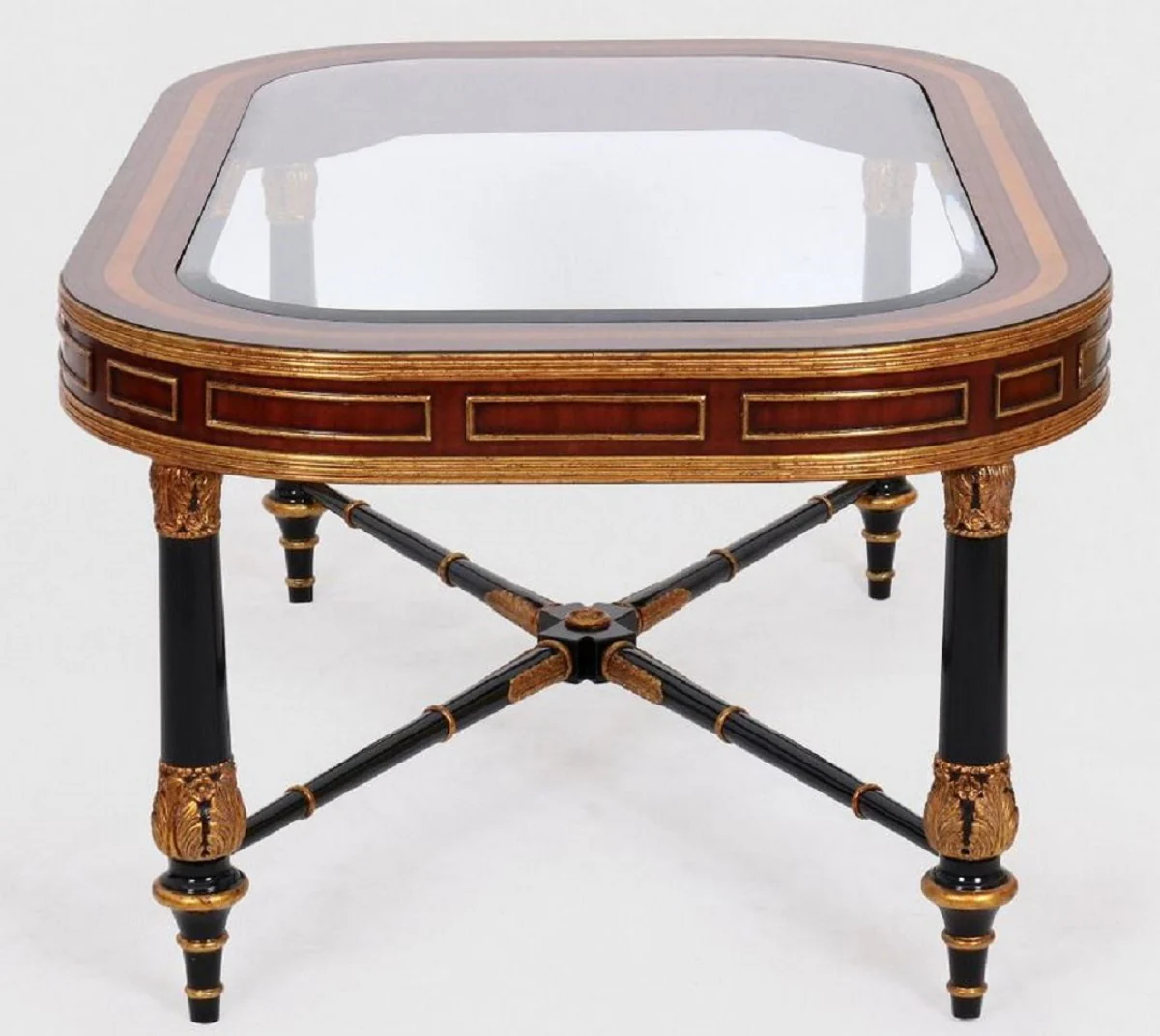 Casa Padrino mesa de centro barroco de lujo marr¨®n / negro / oro 122 x 81 x A. 56 cm - Mesa de sal¨®n de madera maciza noble con tapa de vidrio - Muebles Barrocos