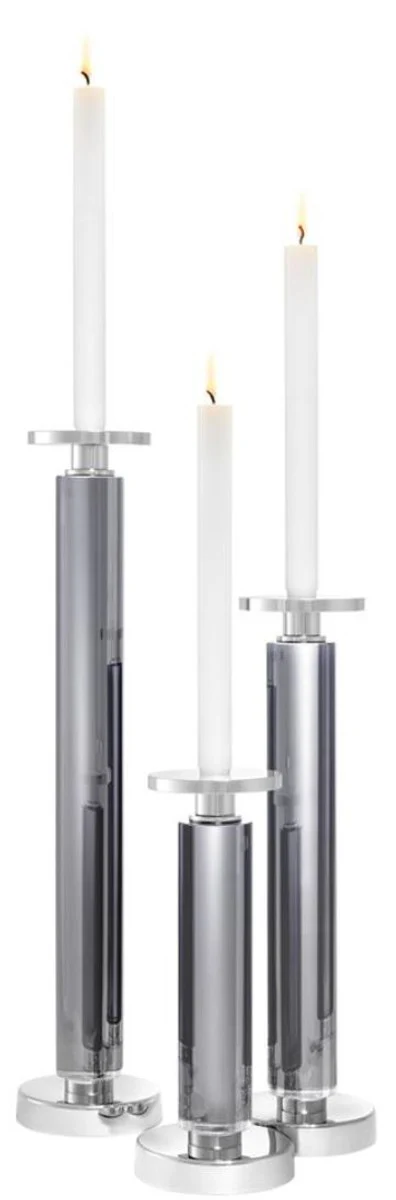 Casa Padrino set de velas soporte de cristal de de 3 gris / plata - Decoraci¨®n de Lujo