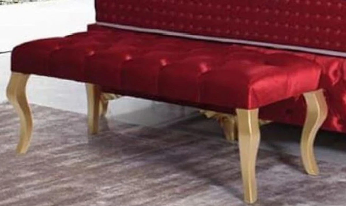 Casa Padrino banco barroco rojo / oro - Banco de madera maciza tapizado con terciopelo fino - Muebles barrocos hechos a mano - Noble y Magnífico