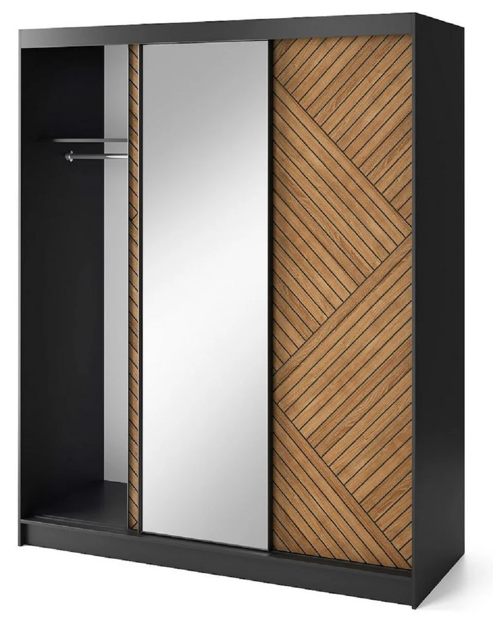 Casa Padrino armario de dormitorio de lujo negro / marr¨®n 180 x 60 x A. 220 cm - Armario con espejo y 3 puertas correderas - Muebles de Dormitorio - Muebles de Hotel - Muebles de Lujo