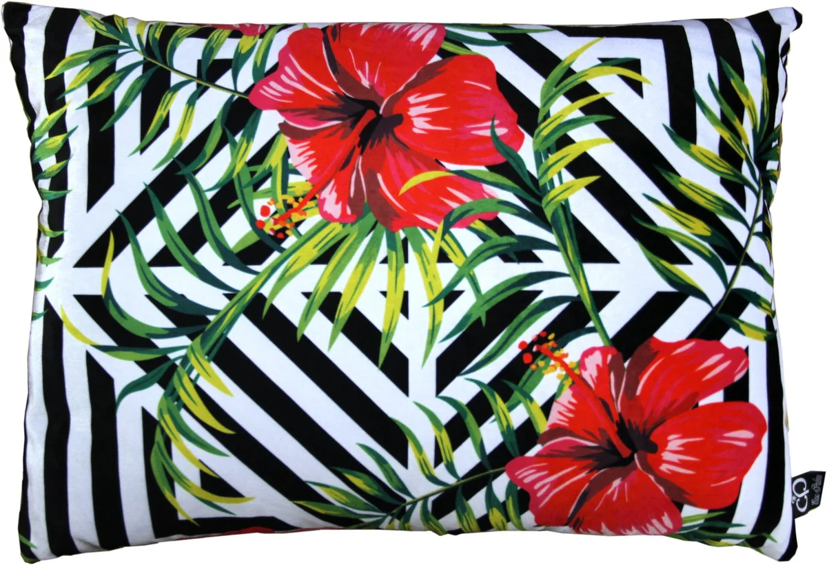 Coj¨ªn decorativo de lujo Casa Padrino Pittsburgh Flowers Multicolor 35 x 55 cm - Terciopelo fino - Coj¨ªn para sala de estar