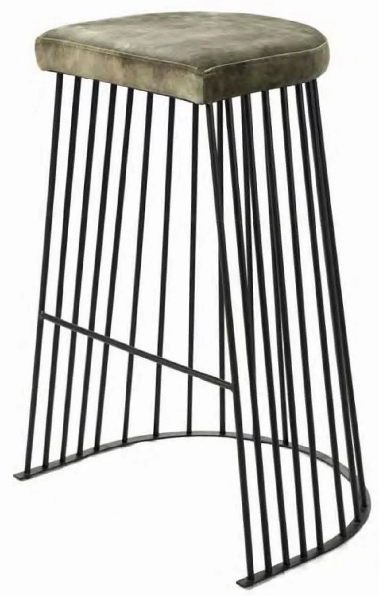 Casa Padrino taburete de bar de lujo verde / negro 70 x 60 x A. 74 cm - Silla de bar moderno acolchado de metal - Muebles de Bar