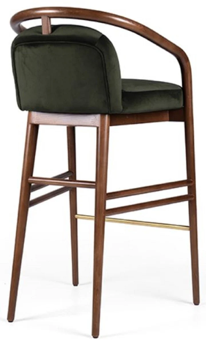 Casa Padrino silla de bar de lujo con reposabrazos verde oscuro / marr¨®n / oro 53 x 50 x A. 91 cm - Taburete de bar tapizado en madera maciza con terciopelo fino - Muebles de bar de lujo