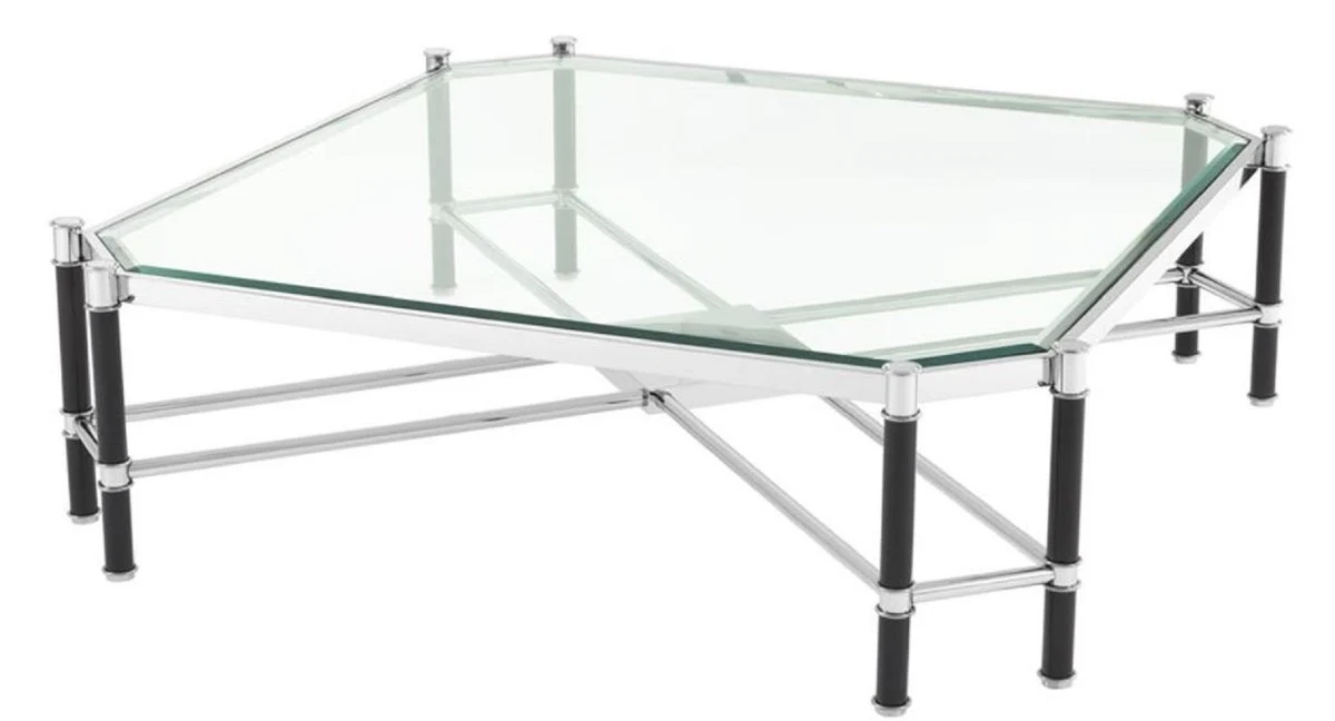 Casa Padrino mesa de centro de lujo plata / negro 115 x 115 x H. 35 cm - Muebles de Sala de Estar de Lujo