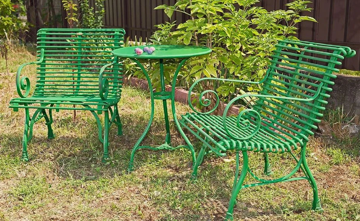 Casa Padrino mesa de jardín Art Nouveau verde Ø 60 x A. 70 cm - Mesa de hierro forjado hecha a mano - Muebles de jardín y patio de hierro forjado nostálgicos