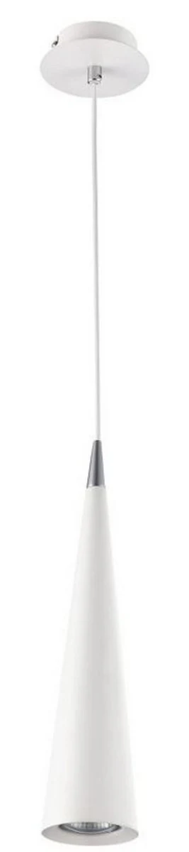 Casa Padrino lámpara colgante de lujo blanco / plata Ø 10 x H. 158 cm - Lámpara Colgante Redonda de Metal