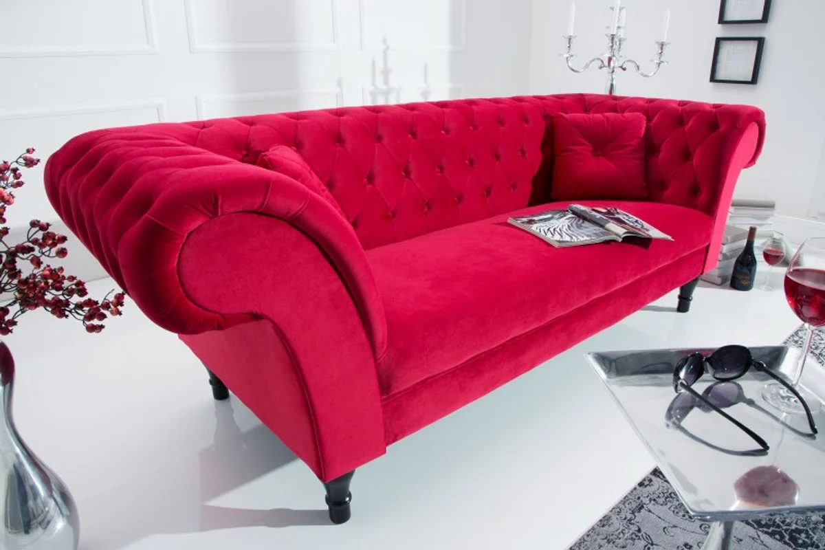 Sof¨¢ Chesterfield Casa Padrino en rojo 225 x 90 x H. 79 cm - Sof¨¢ Chesterfield de dise?o