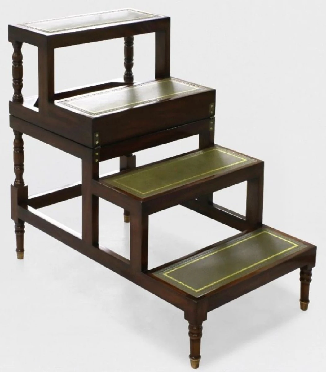 Casa Padrino mesa de centro Art Nouveau de lujo marr¨®n oscuro / verde / oro - Escalera de biblioteca plegables de madera maciza con cuero genuina - Muebles de Sala Art Nouveau - Noble y Magn¨ªfico