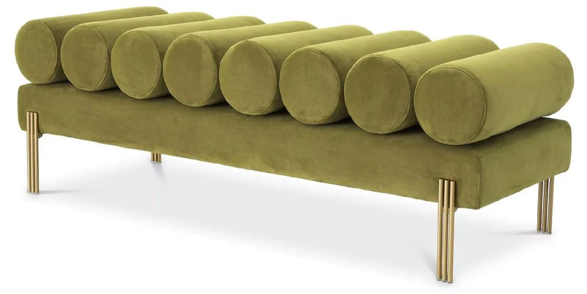 Casa Padrino banco de terciopelo de lujo verde vintage / lat¨®n 130 x 45 x A. 42 cm - Banco de sal¨®n - Banco de dormitorio - Muebles de sal¨®n - Muebles de dormitorio - Muebles de lujo