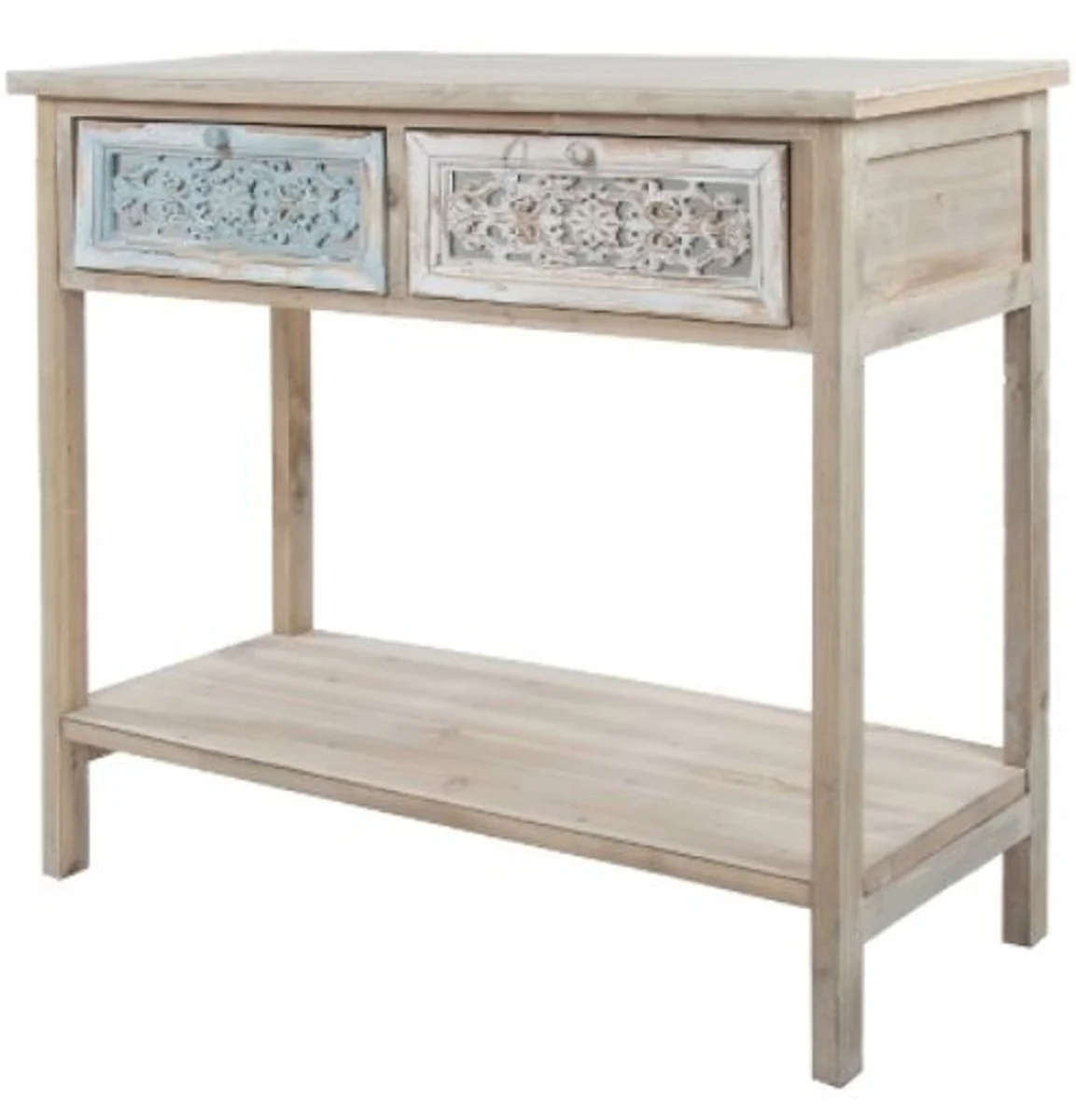 Casa Padrino consola de estilo country antique blanco / natural 85 x 37 x H. 77 cm - Consola de Shabby Chic Hecha a Mano con 2 Cajones