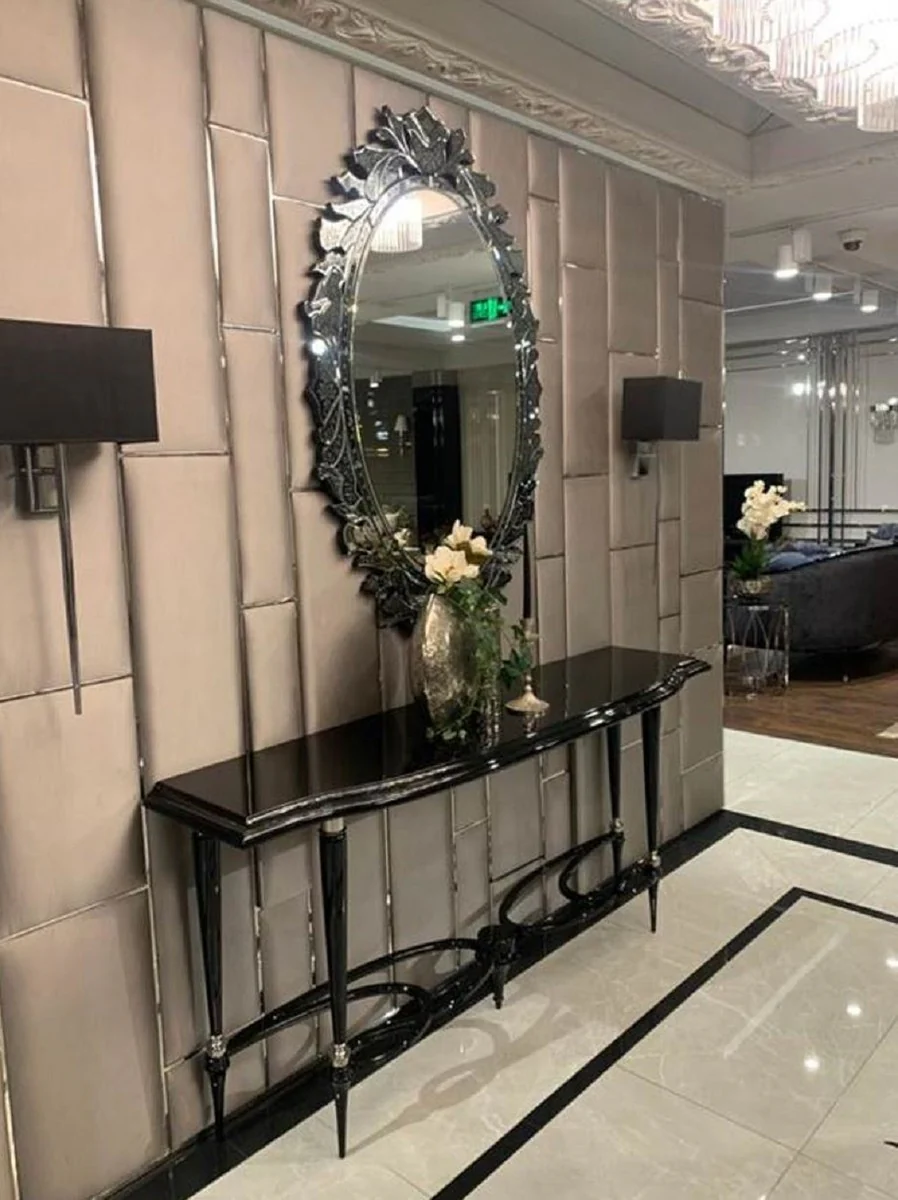 Casa Padrino consola Art Deco de lujo negro / plata - Magn¨ªfica consola de madera maciza - Muebles Art Deco de Lujo