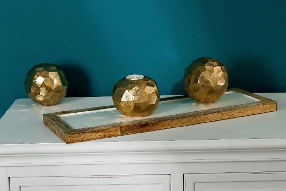 Casa Padrino bandeja decorativa de cerámica de madera de lujo natural / crema 17 x 6 x H. 2 cm - Accesorios de Decoración