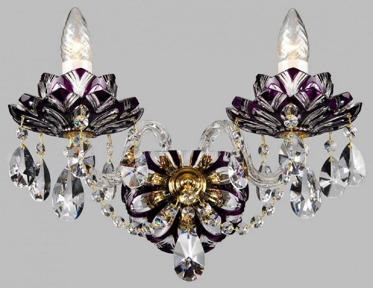 Casa Padrino lámpara de pared de cristal barroco de lujo púrpura / oro 37 x A. 34 cm - Magnífica lámpara de pared doble en estilo barroco - Luces Barrocos - Noble y Magnífica