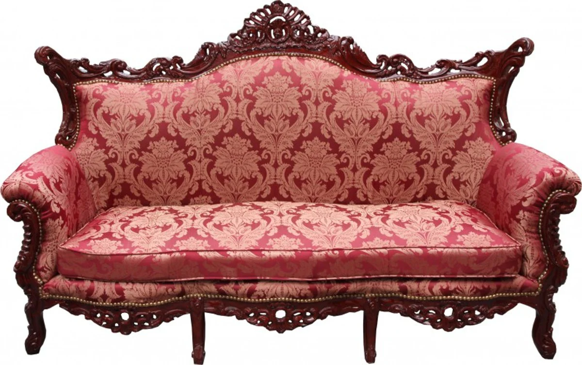 Casa Padrino Baroque 3-seater Master Bordeaux Pattern / Brown Red - living room couch furniture Lounge