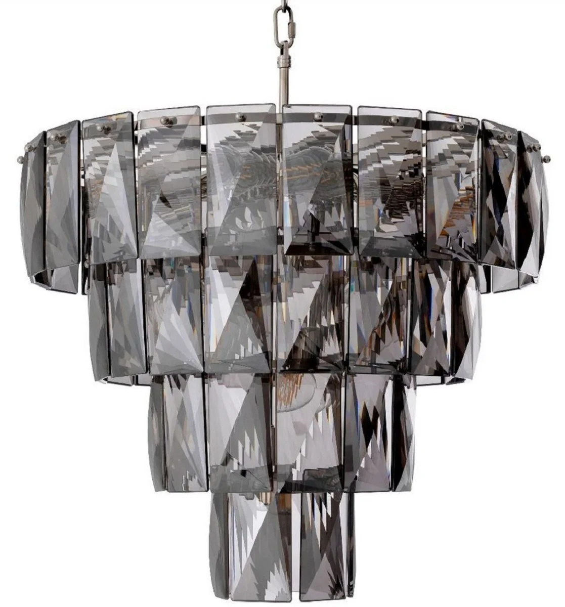 Casa Padrino lámpara de araña de lujo gris / plata Ø 60 x A. 65 cm - Lámpara de araña moderna redonda de cristal - Calidad de Lujo