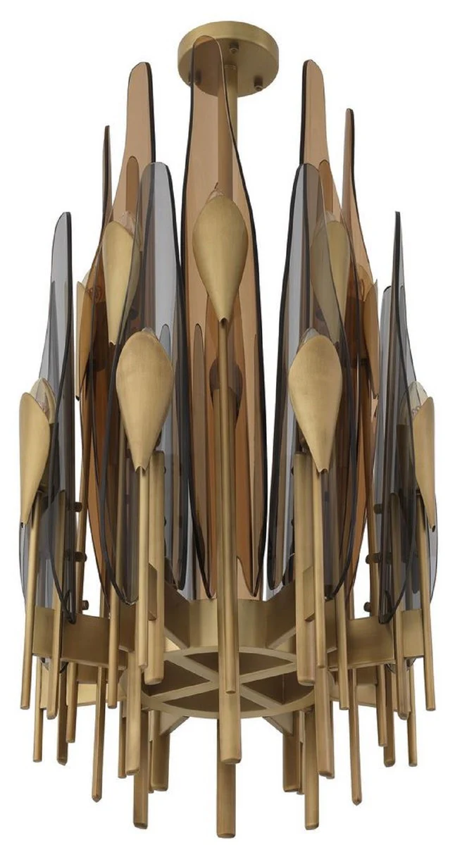 Casa Padrino lámpara de araña de diseño latón antiguo / ámbar / gris Ø 45 x A. 80 cm - Lámpara de araña de salón - Lámpara de araña de hotel - Calidad de Lujo