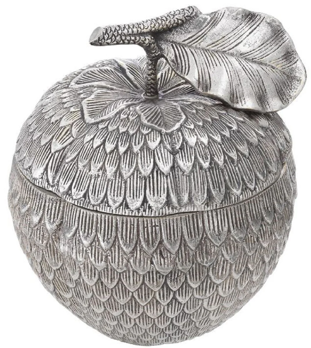 Casa Padrino caja de almacenamiento de lujo con tapa en forma de manzana plata antigua Ø 18 x A. 20 cm - Accesorios de Decoración