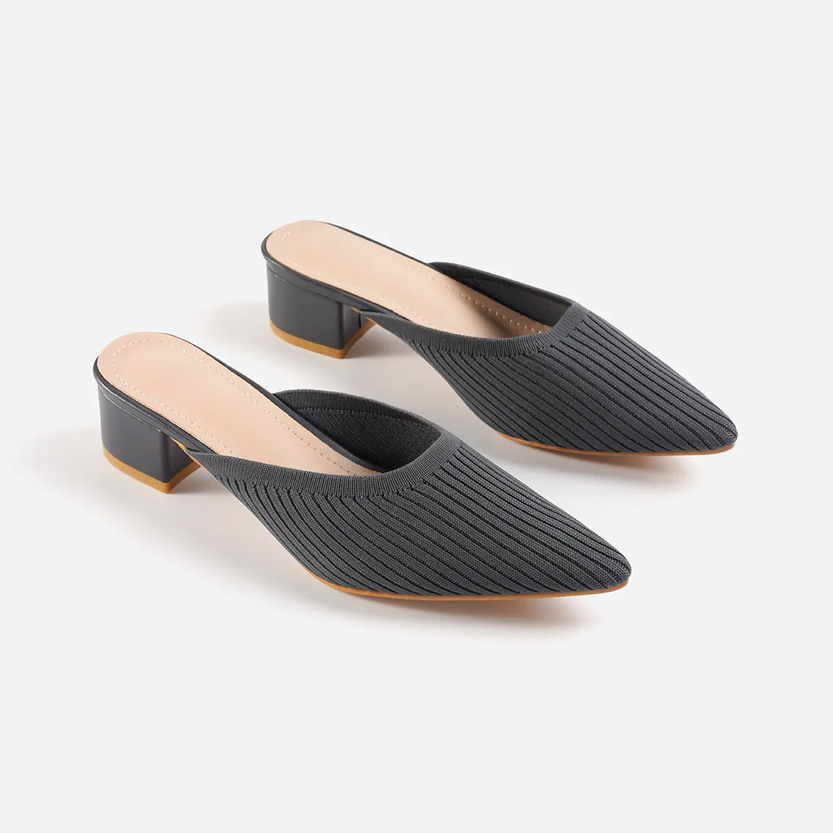 Pointed Toe Mules for Women Breathable Knit Slip-on Flat Shoes