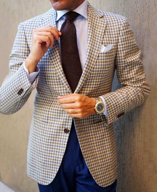 Classic Pocket Plaid Notch Lapel Two Button Blazer
