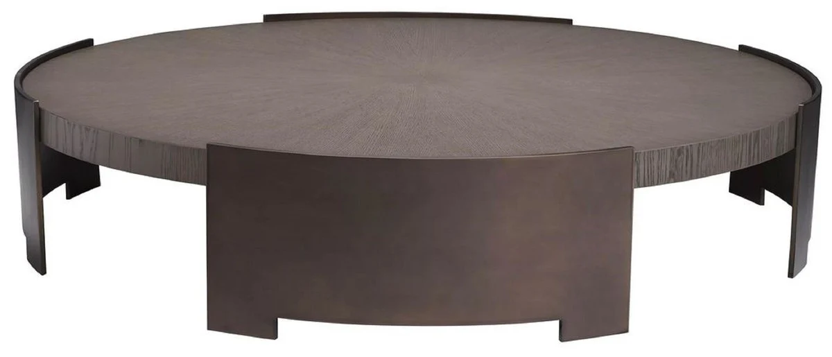 Casa Padrino mesa de centro de lujo gris / bronce ? 118,5 x A. 24,5 cm - Mesa de sal¨®n redonda con tablero de madera maciza - Muebles de sal¨®n - Muebles de madera maciza - Muebles de lujo