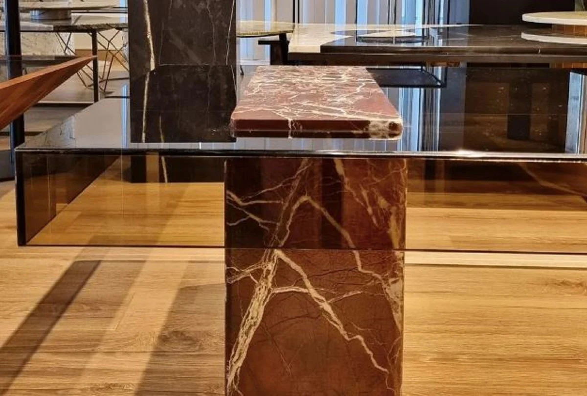 Casa Padrino mesa de centro de lujo rojo 130 x 70 x A. 41 cm - Mesa de sal¨®n rectangular de m¨¢rmol con tapa de vidrio - Muebles de sal¨®n - Muebles de lujo - Muebles de m¨¢rmol - Interior de lujo