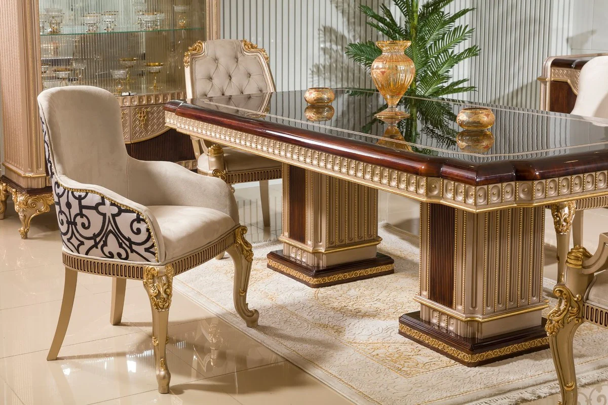 Casa Padrino mesa de comedor barroco de lujo marr¨®n oscuro / gris / oro 250 cm