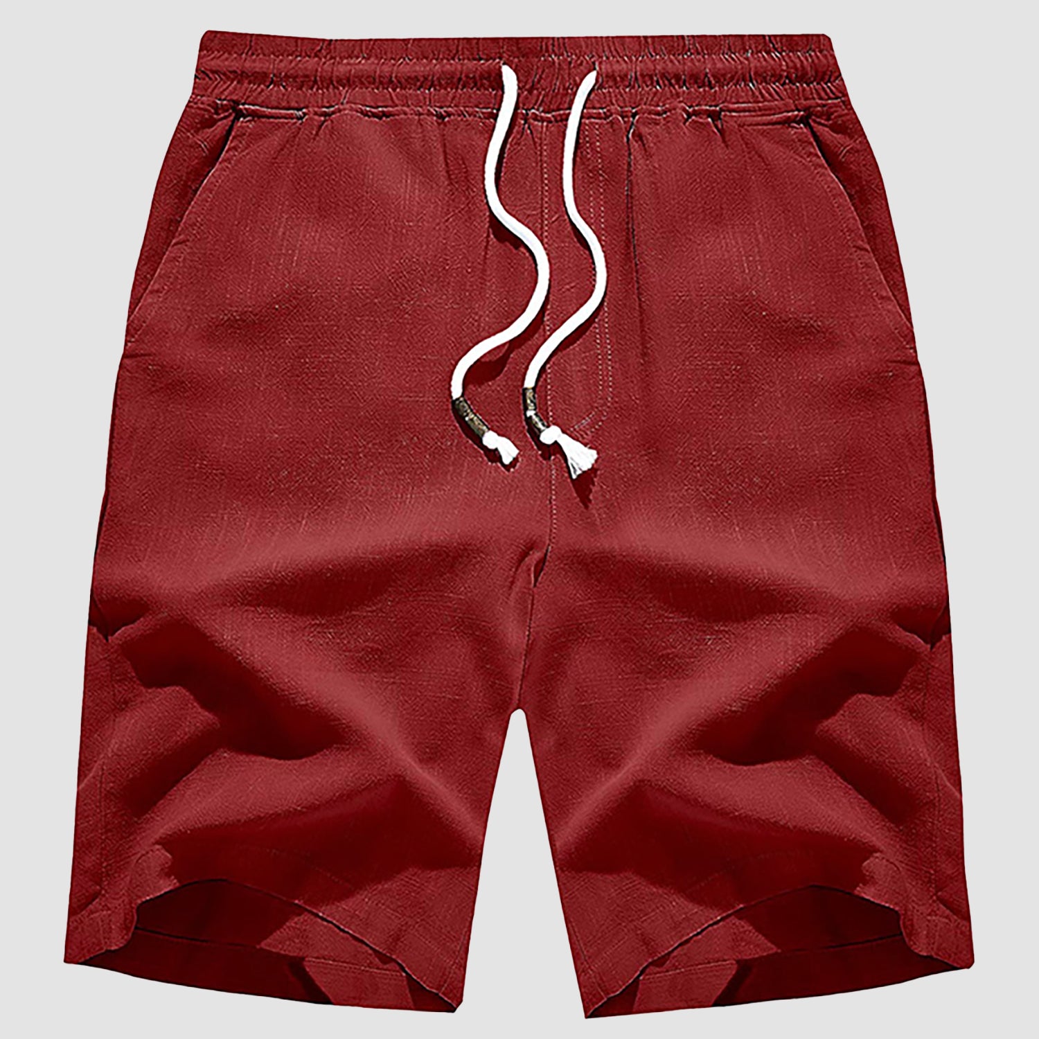 Men Linen Cotton Shorts Fashion Solid Color Drawstring Elastic Waist