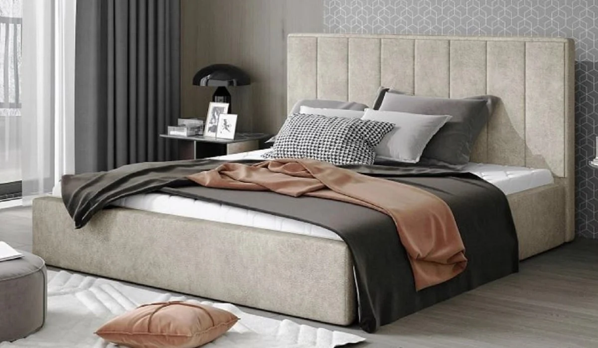 Casa Padrino Cama Doble de Lujo con Colchón Gris Claro - Varios Tamaños