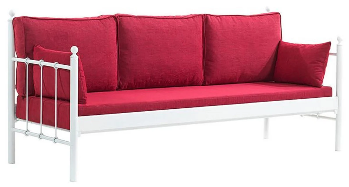 Casa Padrino sofá de jardín Art Nouveau blanco / rojo burdeos 200 x 70 x A. 92 cm - Sofá de Jardín - Sofá de Terraza - Muebles de Jardín y Terraza Art Nouveau