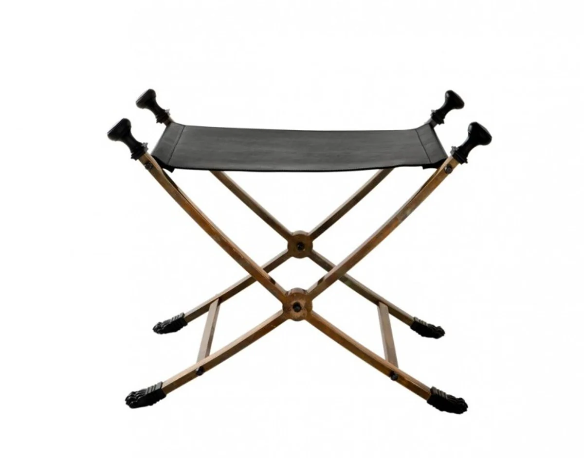 Lat¨®n Casa Padrino heces de lujo de la vendimia con cuero negro de 61 x 46 x H. 48 cm - Edici¨®n limitada