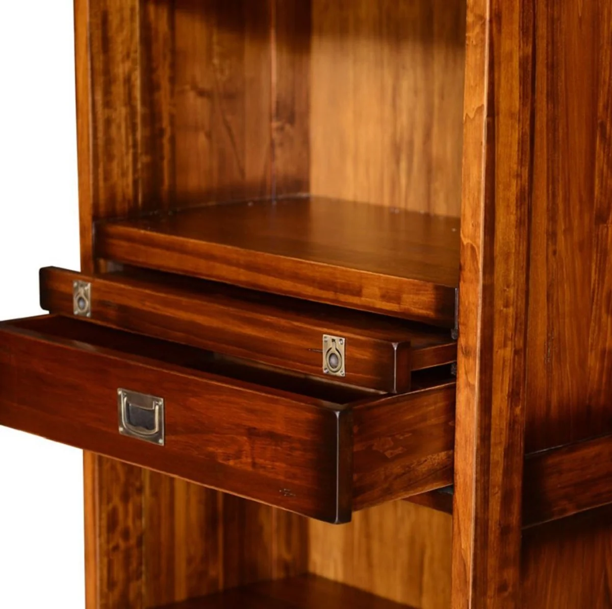 Casa Padrino armario de libros de estilo vintage de lujo con escalera marrón 331 x 34 x A. 256 cm - Armario estantería - Armario de salón - Armario de oficina - Muebles de madera maciza de lujo
