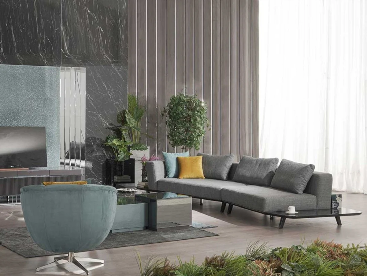 Casa Padrino sof¨¢ de lujo gris / negro 357 x 120 x A. 65 cm - Sof¨¢ de sal¨®n curvo - Sof¨¢ de hotel - Muebles de sal¨®n - Muebles de hotel - Muebles de lujo - Interiores de lujo