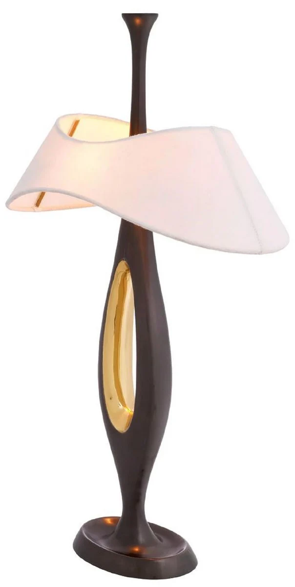 Casa Padrino lámpara de mesa de lujo bronce de cañón / latón / blanco 41,5 x A. 63 cm - Lámpara de escritorio de latón con pantalla - Lámparas de mesa de lujo - Muebles de lujo - Interior de lujo