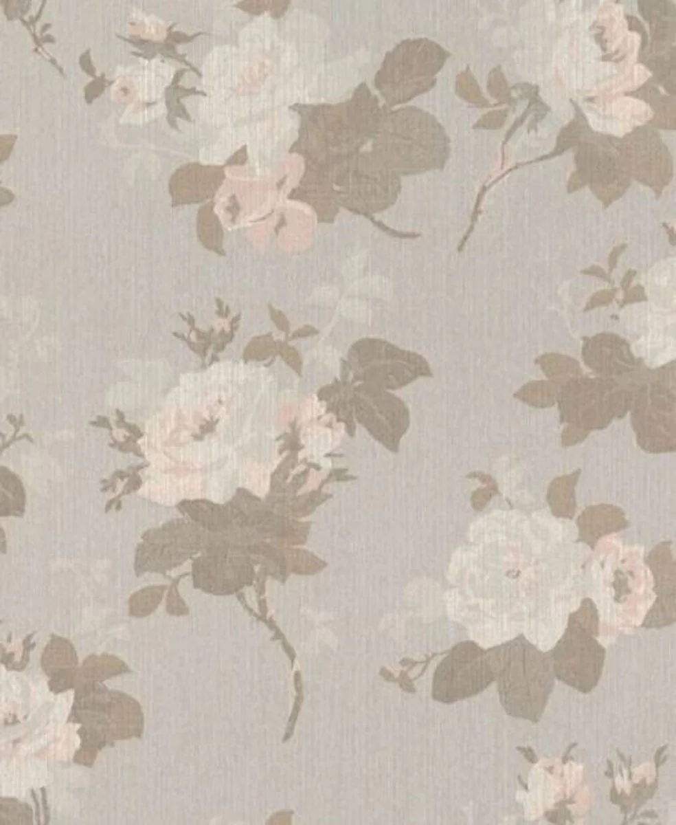 Casa Padrino papel tapiz textil barroco gris / marrón / rosa 10,05 x 0,53 m - Papel Pintado con Motivo Florales