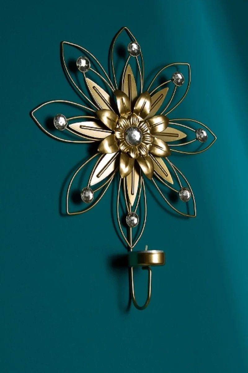 Casa Padrino conjunto de candelero de pared de diseño de 4 oro 26 x 6 x H. 32 cm - Decoración de Pared Decorativa